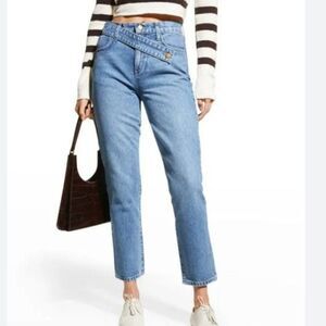 TRIARCHY Womens Crossover Jeans Cropped High rise straight-leg Sz 25 Medium wash